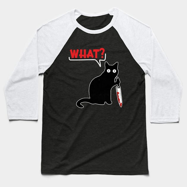 Cat What? Murderous Black Cat With Knife Baseball T-Shirt by RiseInspired